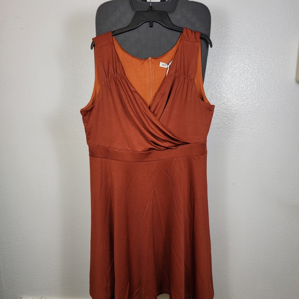 Grace Karin Women's Sleeveless Wrap V-Neck A-line Dress Red/brown Size 3XL